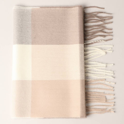 Scarf, Plaid Cashmere Feel Taupe
