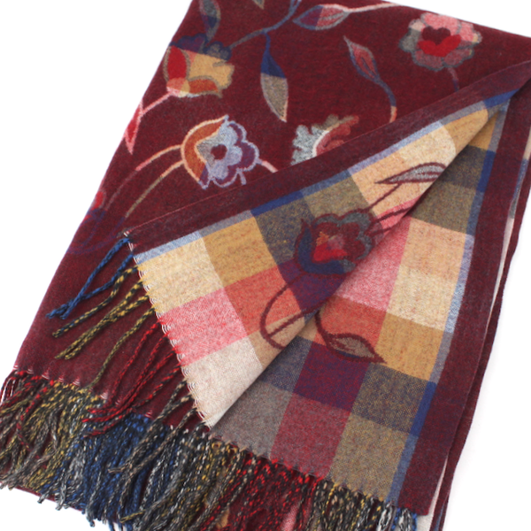 Scarf, Flower Patterned Reversible : Burgundy