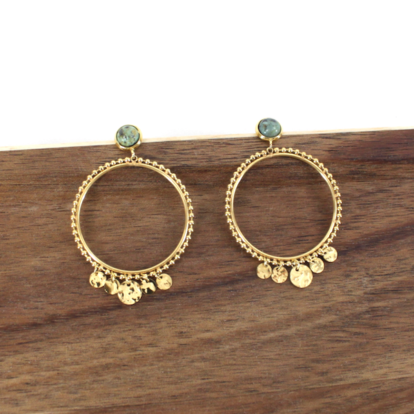 Earrings, Round Stone Dangle, Rose
