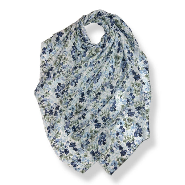 Scarf, Sweat Pea Flower Print Blue