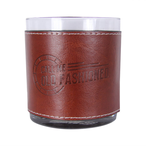 Rocks Glass, Call Me Old Fashioned Circle Faux Leather