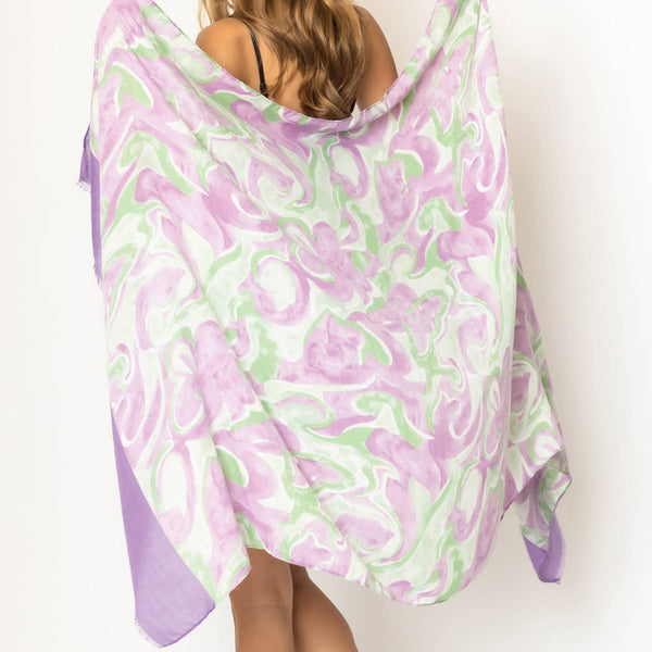 Scarf, Bordered Swirl Print Purple