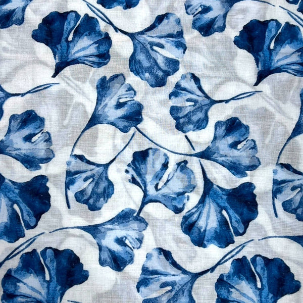 Scarf, Ginko Leaves Print  Blue