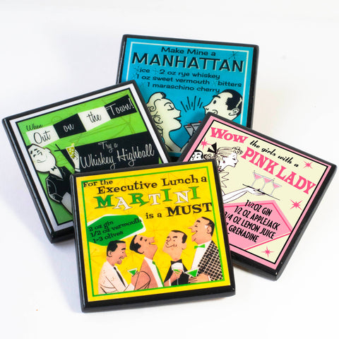 Coaster Set, Retro Cocktail Recipe Drink