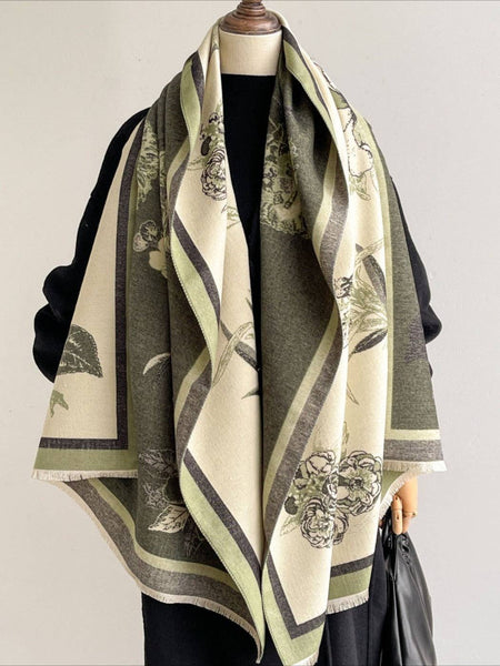 Scarf, Vintage Floral Print: Green