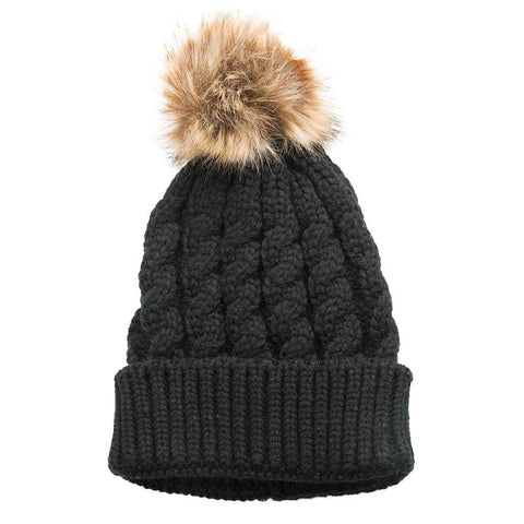 Beanie Hat w/ Pom Pom, Black