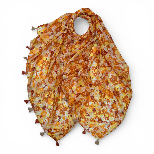Scarf, Meadow Floral with Tassels: Green