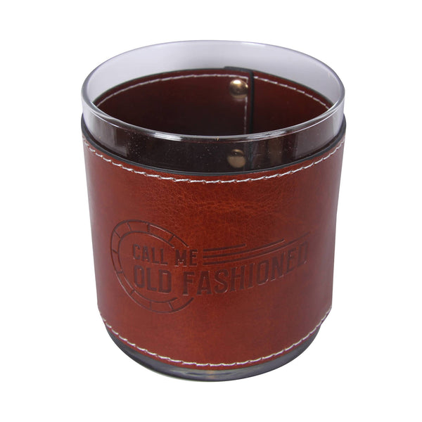 Rocks Glass, Call Me Old Fashioned Circle Faux Leather