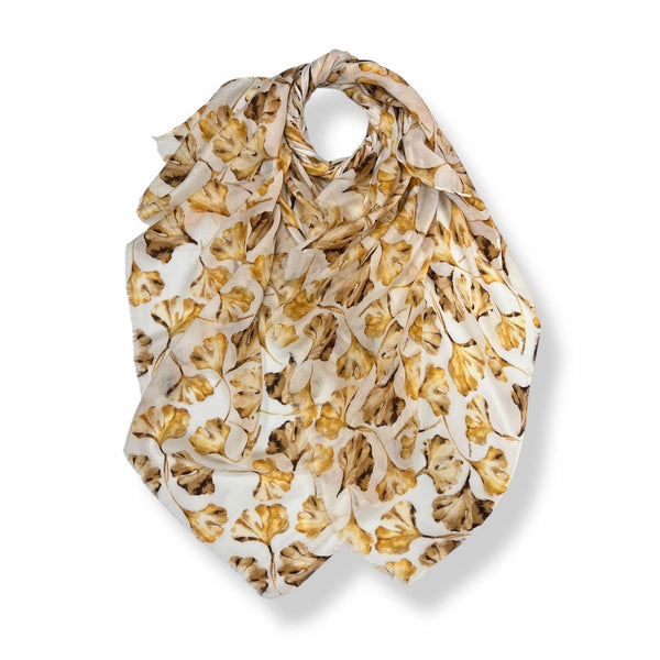 Scarf, Ginko Leaves Print Yellow