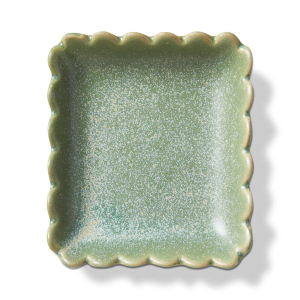 Trinket Scallop Square Dish Light Green