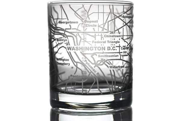 Washington DC Etched Street Grid Whiskey Glass