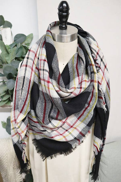Blanket Scarf, Black Plaid