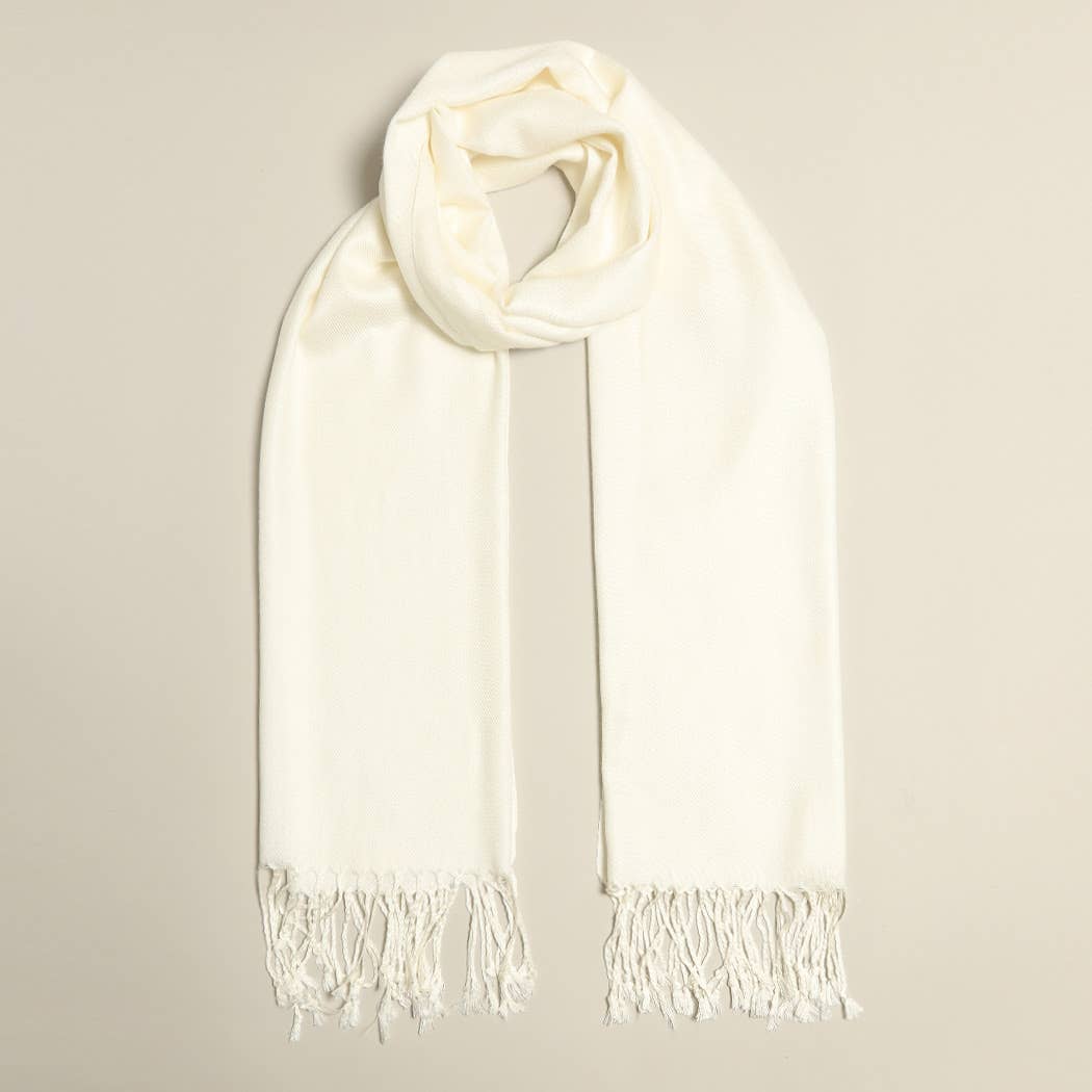 Pashmina Shawl Scarf Wrap with Fringes, Cream