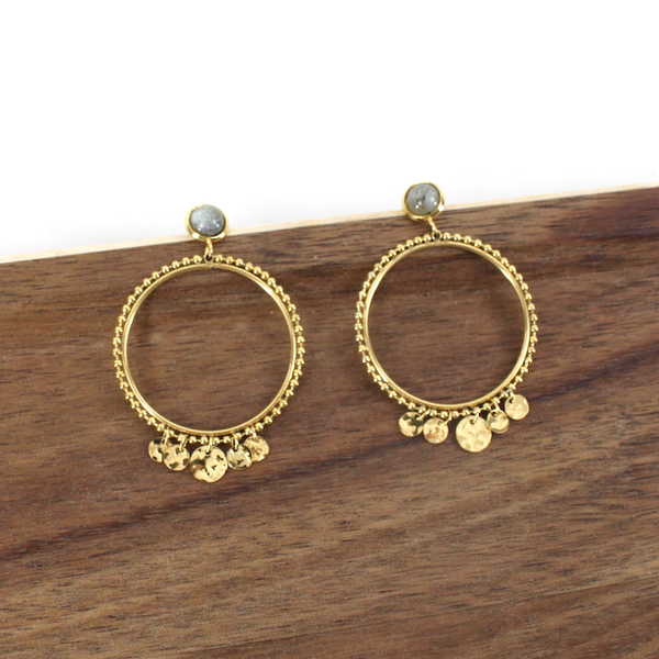 Earrings, Round Stone Dangle, Rose
