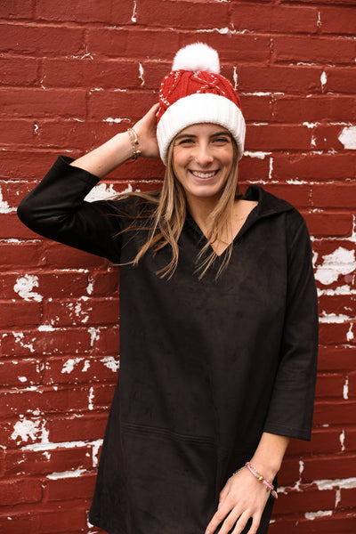 Beanie Hat w/ Pom Pom, Festive Red