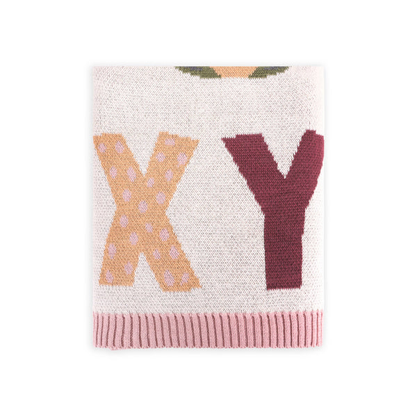 Baby Blanket, Organic Jacquard Alphabet, Pink