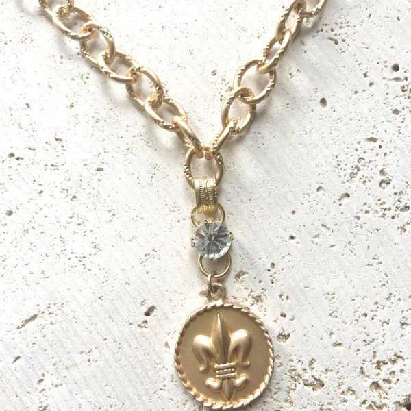Necklace, Fleur de lys Coin Pendant