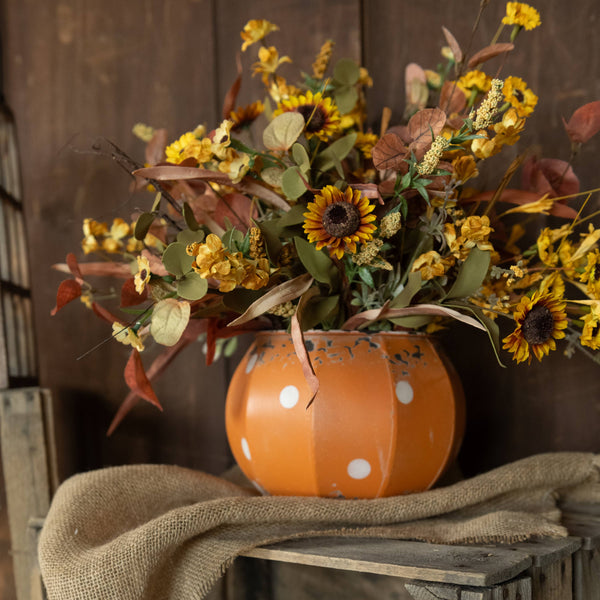 ORANGE & WHITE METAL POLKA DOT PUMPKIN 6"