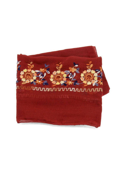 Scarf, Embroidered Floral Scarlet