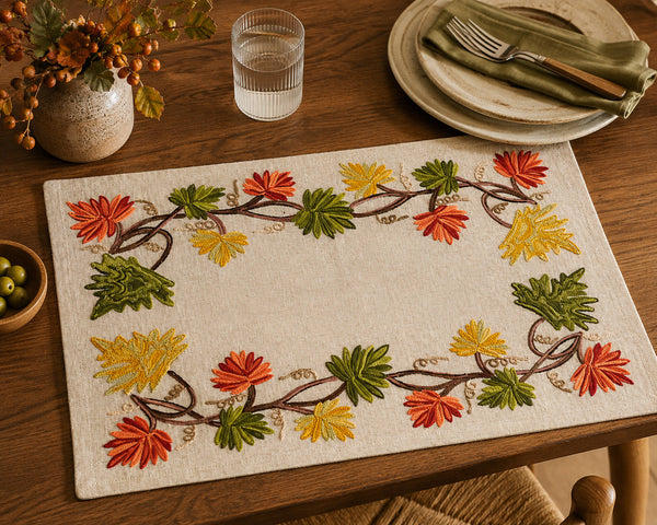 Placemat, Autumn Leaf Embroidered