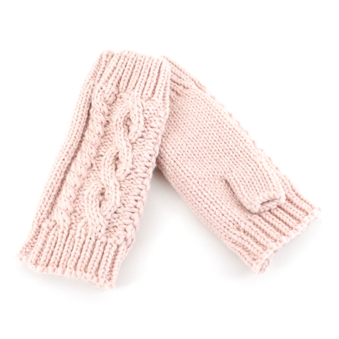 Gloves, Fingerless Cable Knit Pink