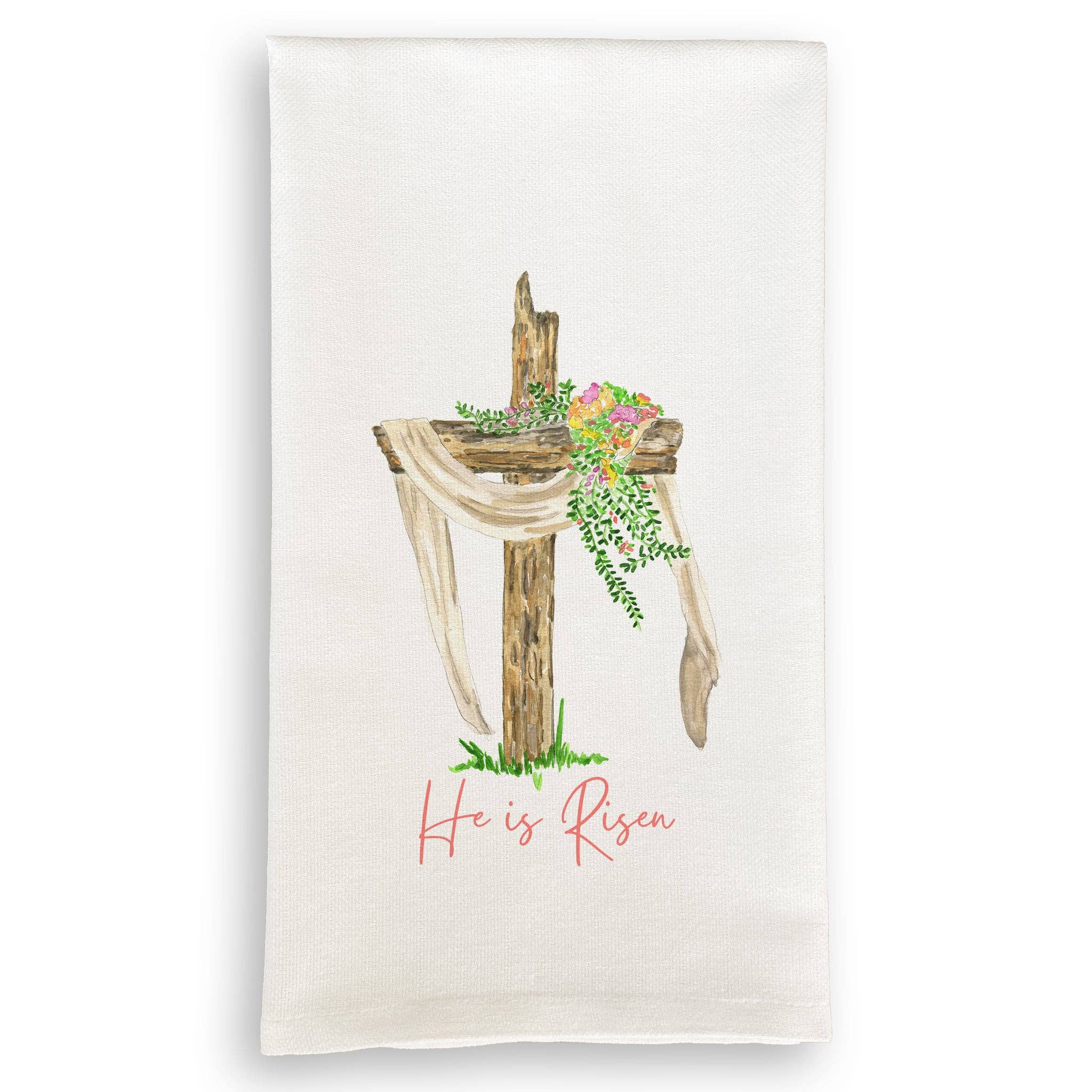 Tea Towel, He is Risen Cross