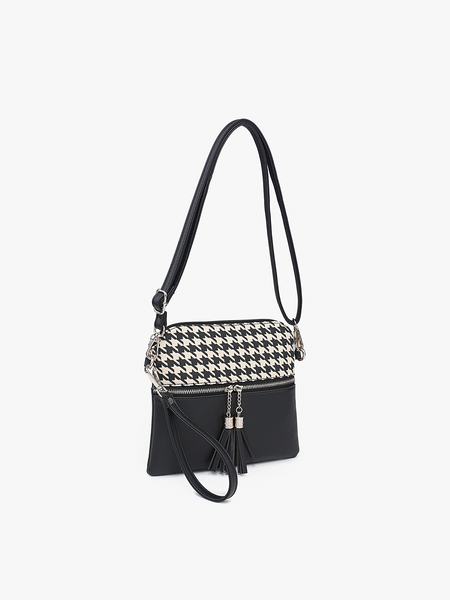 Crossbody, Tara 2 Tone Houndstooth w/ Front Zip Pocket: Blue