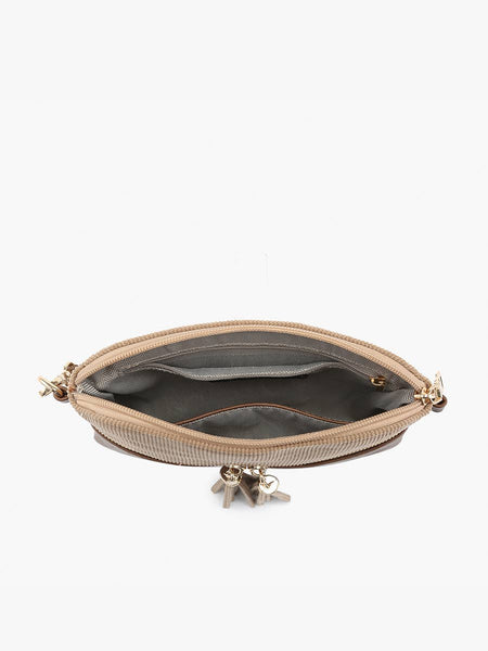 Crossbody, Tara Corduroy Dual Zip : Khaki/Brown