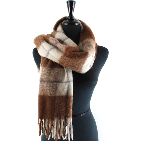 Scarf, Fuzzy Plaid Brown