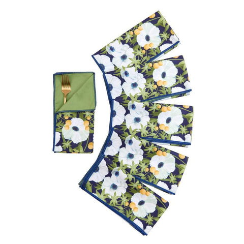 Anemone Poppy blu Dinner Napkins, Set/4