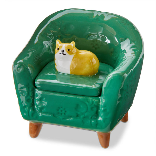 Lidded Trinket Box, Orange Cat Chair
