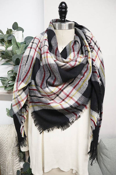 Blanket Scarf, Black Plaid