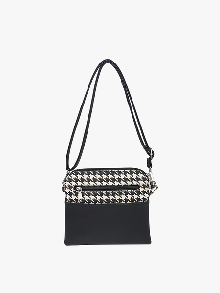 Crossbody, Tara 2 Tone Houndstooth w/ Front Zip Pocket: Blue
