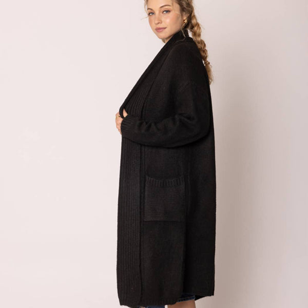 Cardigan, Long Knitted Shawl, One Size Black