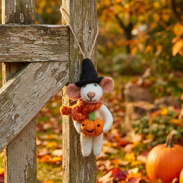 Ornament, Felt, Sabrina the Pumpkin Mouse