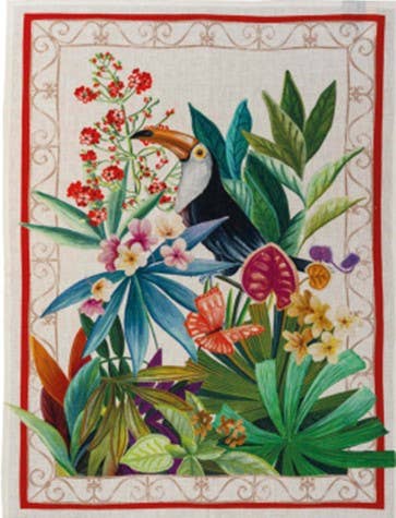Tea Towel, Italian Prints on Linen: Floral Toucan
