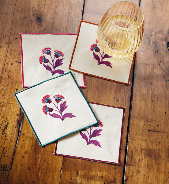 Autumn Bloom Cotton Coasters Set/4