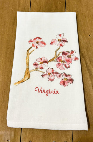 Tea Towel, Pink Dogwood with Virginia