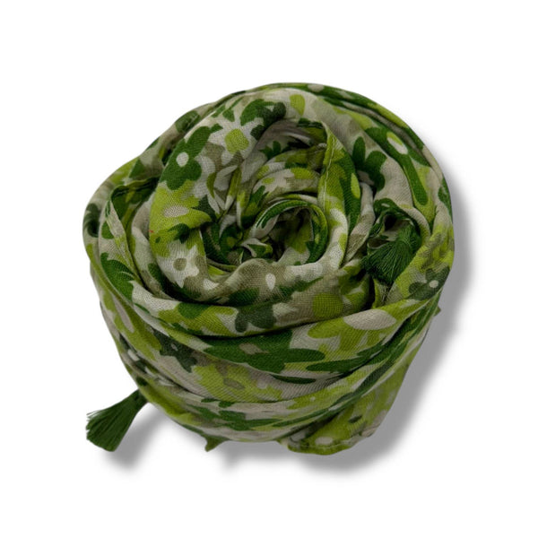 Scarf, Meadow Floral with Tassels: Green