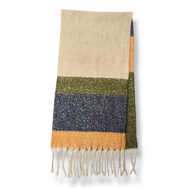 Scarf, Fluffy Block Print w/ Tassels