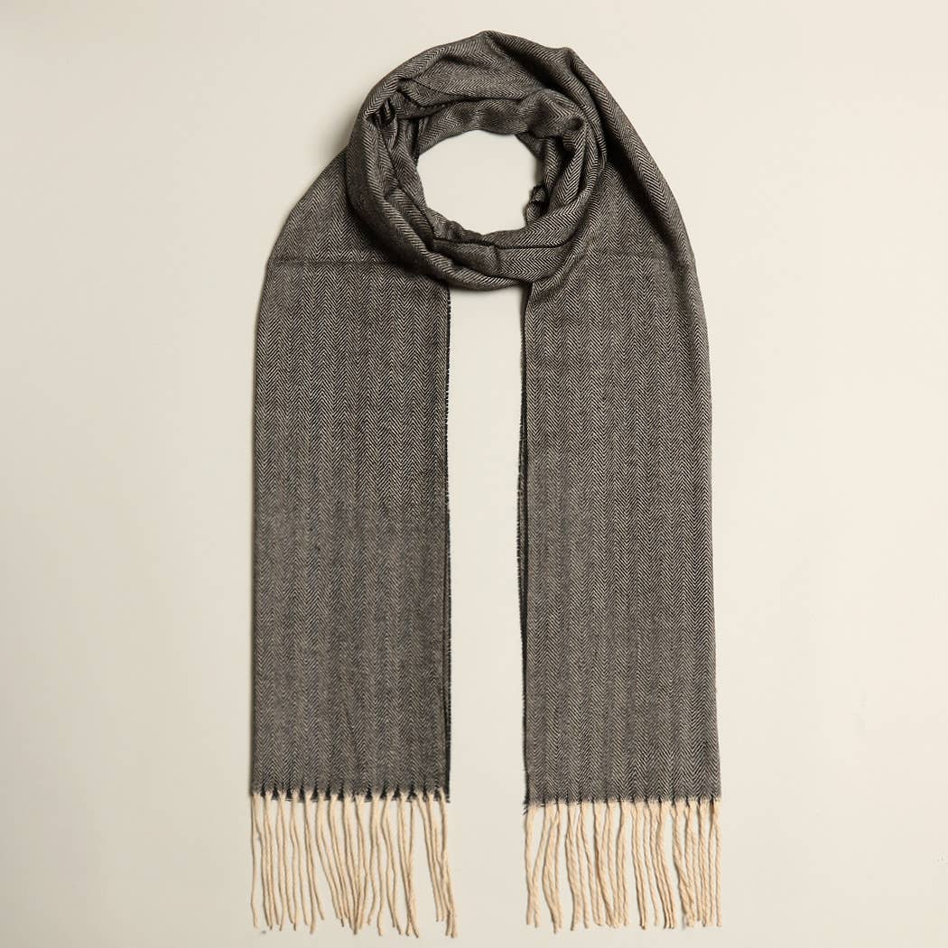 Scarf, Plaid Herringbone Brown, Cashmere Feel
