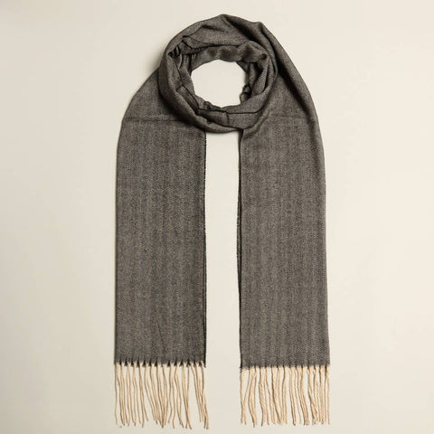 Scarf, Plaid Herringbone Brown, Cashmere Feel