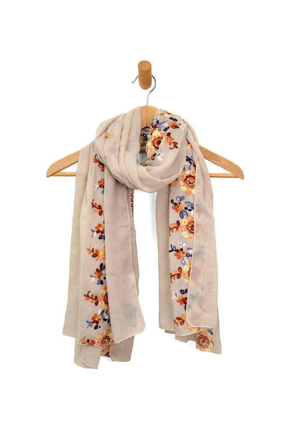 Scarf, Embroidered Floral Natural