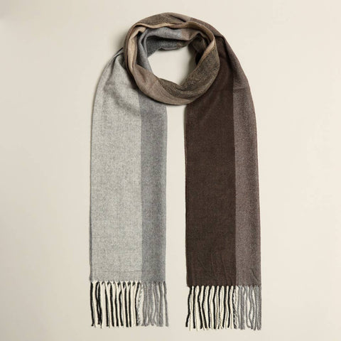 Scarf, Large Stripe & Check Brown, Cashmere Feel