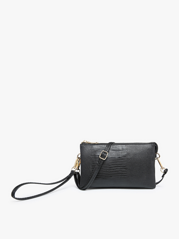 Crossbody/Wristlet, Riley Lizard 3 Compartment Black