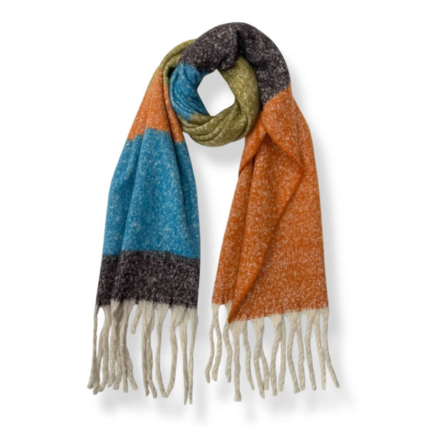 Scarf, Fluffy Block Print w/ Tassels: Rust