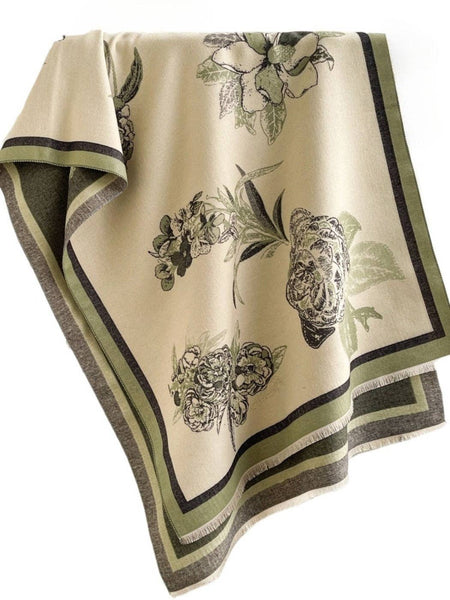 Scarf, Vintage Floral Print: Green
