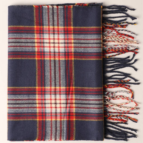 Scarf, Plaid Cashmere Feel, Navy/Red