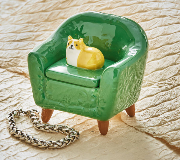 Lidded Trinket Box, Orange Cat Chair