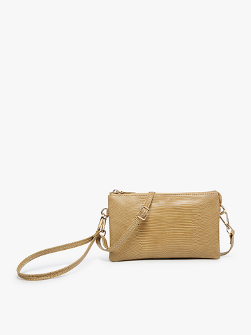 Crossbody/Wristlet, Riley Lizard 3 Compartment Tan